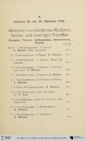 Altwiener sowie modernes Meißener, Sevres- und sonstiges Prozellan (Nr. 1-79)