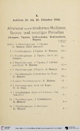 Altwiener sowie modernes Meißener, Sevres- und sonstiges Prozellan (Nr. 1-79)