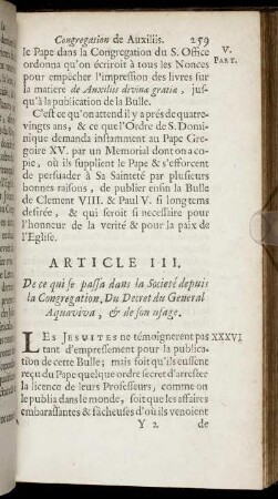 Article III. De ce qui se passa dans la Societé depuis la Congregation [...]