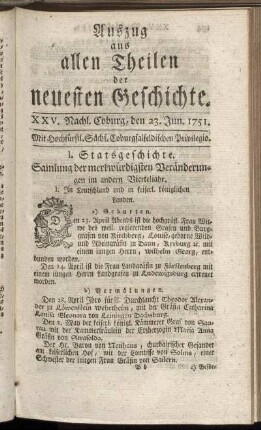 XXV. Nachl. Coburg, den 23. Jun. 1751.