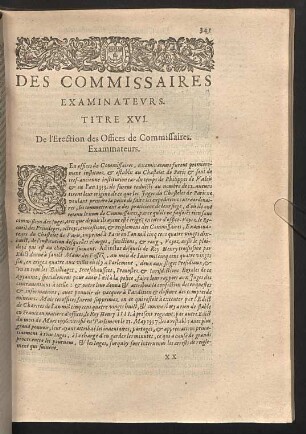 Des commissaires examinateurs. Titre XVI.