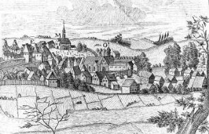 Zittau. Hospital St. Jacob (O) und Wasserkunst (P), Ausschnitt aus: Prospekt der Stadt Zittau, 1757 (Sign.: VIII 130)