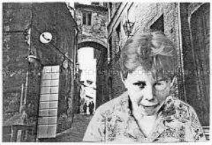 Collage: Enge Gasse, im Vordergrund Kinderfigur (Sonderthema: Straßen-Kinder)
