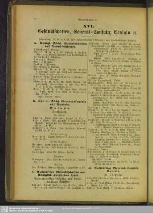 XVI. Gesandtschaften, General-Consuln, Consuln [et]c.