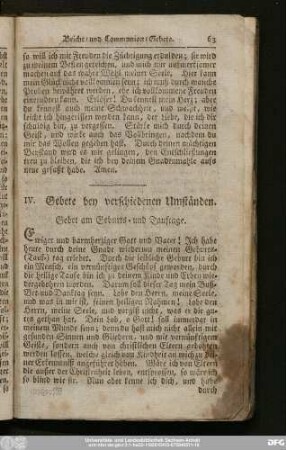 IV. Gebete bey verschiedenen Umständen.