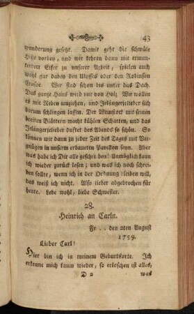 28. Heinrich an Carln. Fr .. den 2ten August 1759.