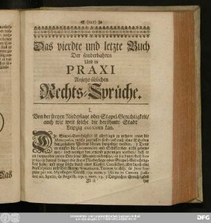 Das vierdte und letzte Buch Der sonderbahren Und in Praxi Anjetzo üblichen Rechts-Sprüche.