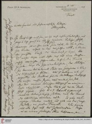 Brief von Aby Moritz Warburg an Franz Boll