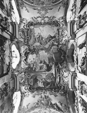 Markt Indersdorf, ehem. Stiftskirche, Chor, Deckenfresko: Verklärung des Hl. Augustin; Günther, Matthäus