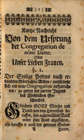 Kurze Nachricht von dem Ursprung der regulirten Canonissinen der Congregation de Notre Dame