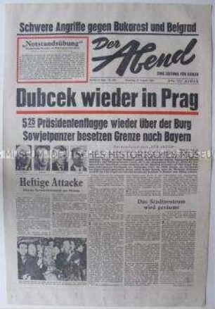 West-Berliner Tageszeitung "Der Abend" zur Lage in der CSSR nach der militärischen Intervention des Warschauer Vertrages
