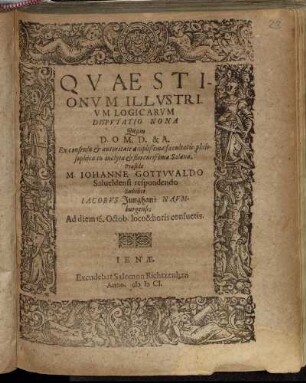 Quaestionum Illustrium Logicarum Disputatio Nona