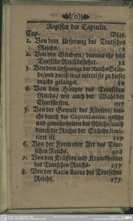 Register der Capiteln