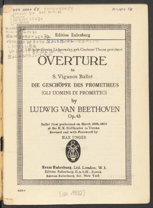 Overture to S. Viganos Ballet Die Geschöpfe des Prometheus (Gli Oumini di Prometeo) : op. 43