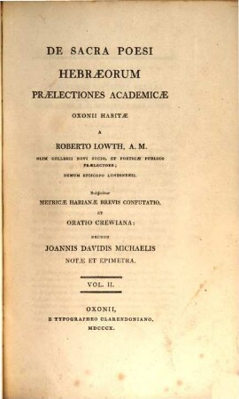 De sacra poesi Hebraeorum praelectiones academicae, 2