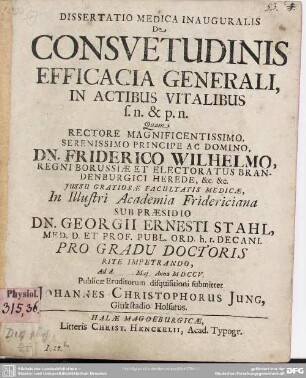 Dissertatio Medica Inauguralis De Consuetudinis Efficacia Generali, In Actibus Vitalibus s. n. & p. n.