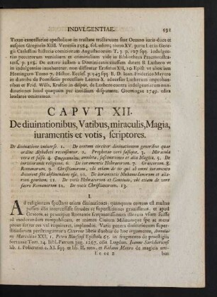 Caput XII. De divinationibus, Vatibus, miraculis, Magia, iuramentis et votis, scriptores