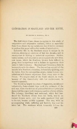 Cooperation in Maryland and the South