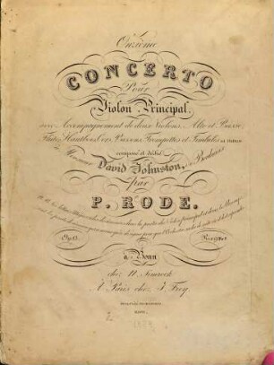 Onzième Concerto pour Violon Principal, avec Accompagnement de deux Violons, Alto et Basse, Flûte, Hautbois, Cors, Bassons, Trompettes et Timbales ad libitum : op. 23