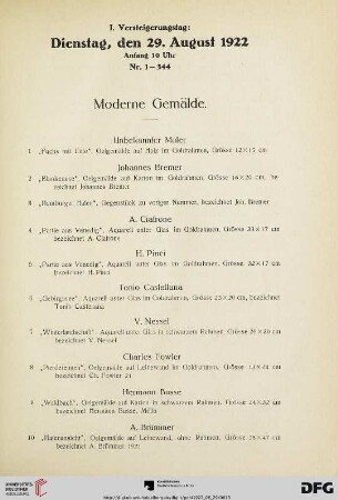 I. Versteigerungstag (Nr. 1-344)
