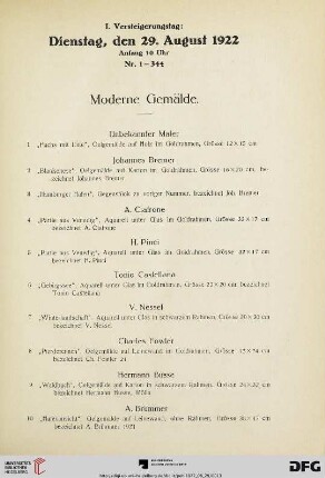 I. Versteigerungstag (Nr. 1-344)
