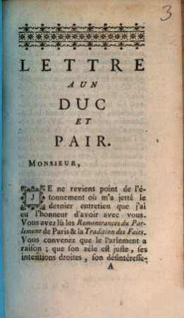 Lettre A Un Duc Et Pair : [Le 26 Octobre 1753]