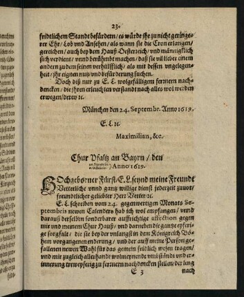 23-30, Chur Pfaltz an Bayrn den 26. Septembr, 6. Octobris Anno 1619