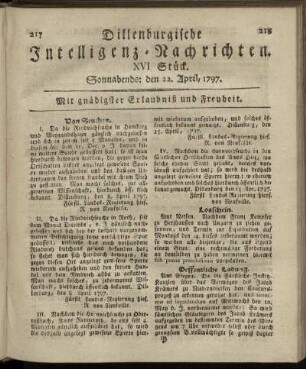 XVI.Stück. Sonnabends: den 22. April 1797.