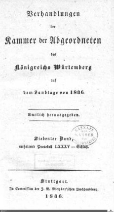 1,106: Landtag Württemberg - Kammer 2, Protokolle 1836, Bd. 7