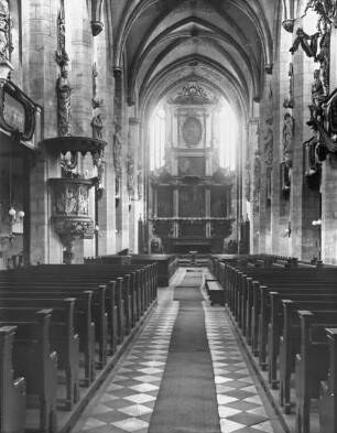 Halle (Saale), Dom, urspr. Dominikaner-Klosterkirche St. Pauli, Mittelschiff, nach Osten; Umbauten 1519-1526 nach Erhebung zum Neuen Stift; Bastian Binder (Umbau)