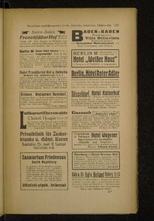 Verzeichnis empfehlenswerter Hotels, Badeorte, Sanatorien, Schulen usw.