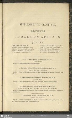 Supplement To Group VIII. Reports Of Judges On Appeals