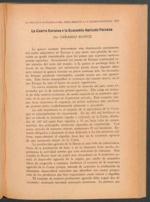 La Guerra Europea y la Economía Agrícola Peruana