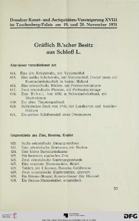 Gegenstände aus Zinn, Messing, Kupfer (Nr. 622-631)