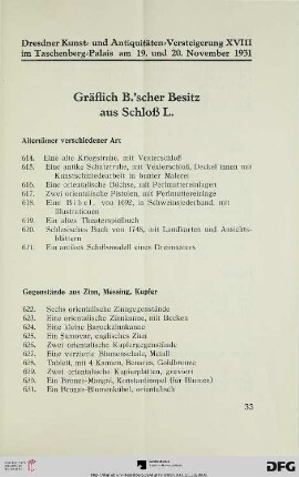 Gegenstände aus Zinn, Messing, Kupfer (Nr. 622-631)