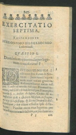 Exercitatio Septima. Respondente Hieronymo Bilderbechio