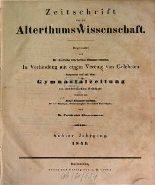 Zeitschrift für die Alterthumswissenschaft. 8. 1841