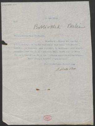 Brief an Albert Kopfermann an Königliche Bibliothek (Berlin) : 16.05.1913