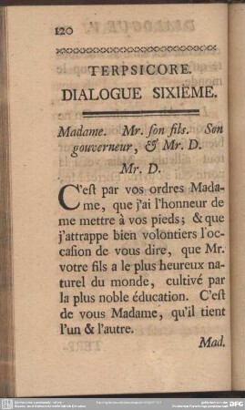 Terpsicore. Dialogue Sixieme
