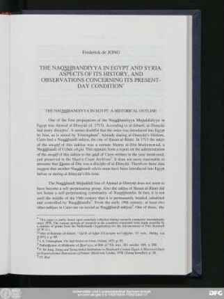 Frederick de Jong The Naqs͟hbandiyya In Egypt And Syria. Aspects Of Its History, And Observations Concerning Its Present-Day Condition