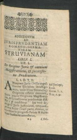 Tit. I. De Origine Iuris & omnium Magistratuum, & successione Prudentum
