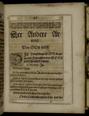 [Die Erste Hauptfrage im Artickel Von Gott] Ob die Calvinisten von Gott selbst schrecklich lehren?