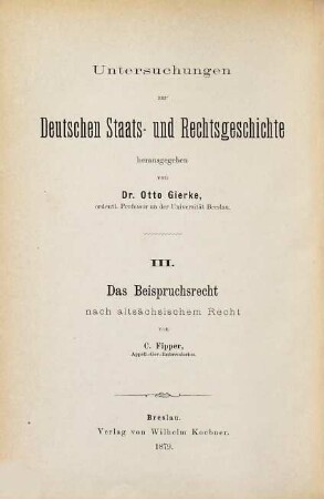 Das Beispruchsrecht nach altsächsischem Recht : ein rechtsgeschichtlicher Versuch