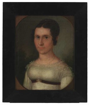 Brustbild einer Dame im weißen Empirekleid