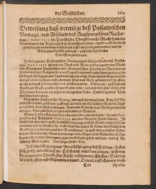 Beweisung daß/ vermöge deß Passawischen Vertrags/ und Abschiedt deß Augspurgischen Reichstags/ Anno 1555 ...