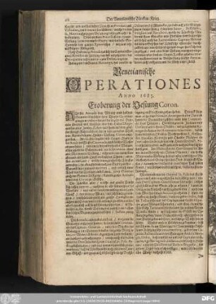 Venetiantische Operationes Anno 1685. Eroberung der Vestung Coron.
