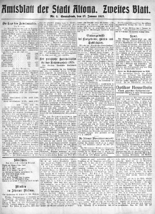 Nummer 3. Zweites Blatt. : Sonnabend, den 17. Januar 1925