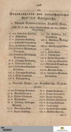 VII. Standesherren und ritterschaftlicher Adel