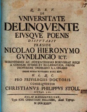 De Vniversitate Delinqvente, Eivsqve Poenis