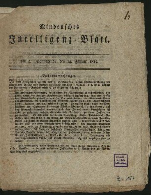 Mindensches Intelligenz-Blatt. Jahrgang 1815